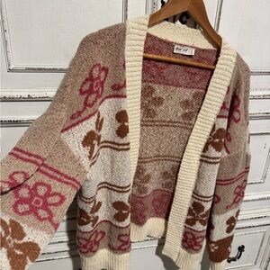 Three Bird Nest Pink and Cream Floral Cardigan